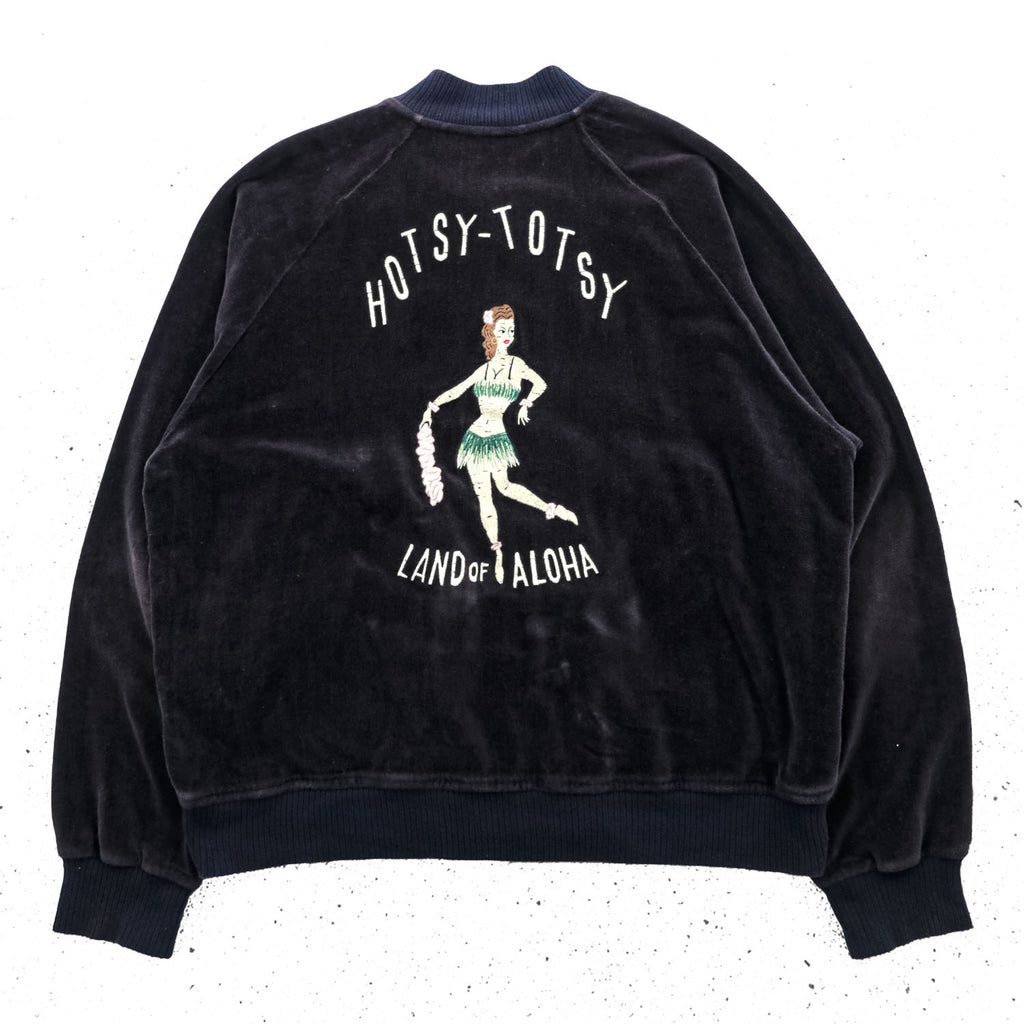 BY GLADHAND HOTSY TOTSY Pile Souvenir Jacket Black Embroidered Hula Girl Japan XL
