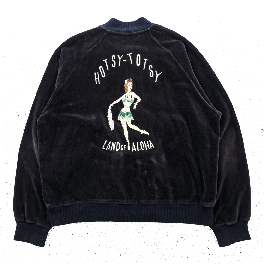 BY GLADHAND HOTSY TOTSY Pile Souvenir Jacket Black Embroidered Hula Girl Japan XL