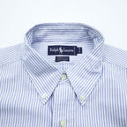 Ralph Lauren 90年代 YARMOUTH ヴィンテージ 長袖 ボタンダウンシャツ XL ブルー ホワイト オックスフォード ストライプ スモールポニー ロゴ 刺繍 ジャマイカ製