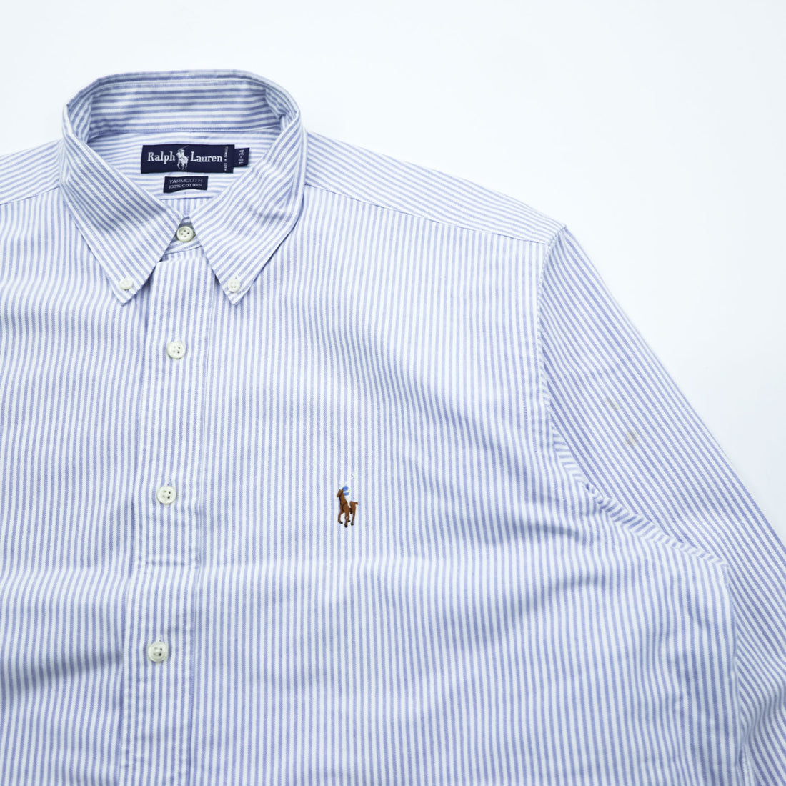 Ralph Lauren 90年代 YARMOUTH ヴィンテージ 長袖 ボタンダウンシャツ XL ブルー ホワイト オックスフォード ストライプ スモールポニー ロゴ 刺繍 ジャマイカ製