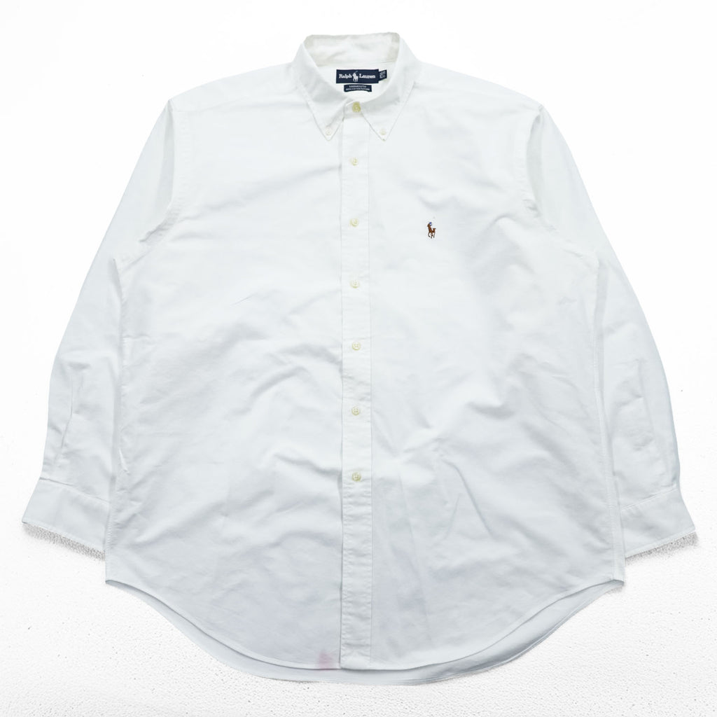 Ralph Lauren 90年代 YARMOUTH ヴィンテージ 長袖 ボタンダウンシャツ XXL ホワイト オックスフォード スモールポニー ロゴ 刺繍