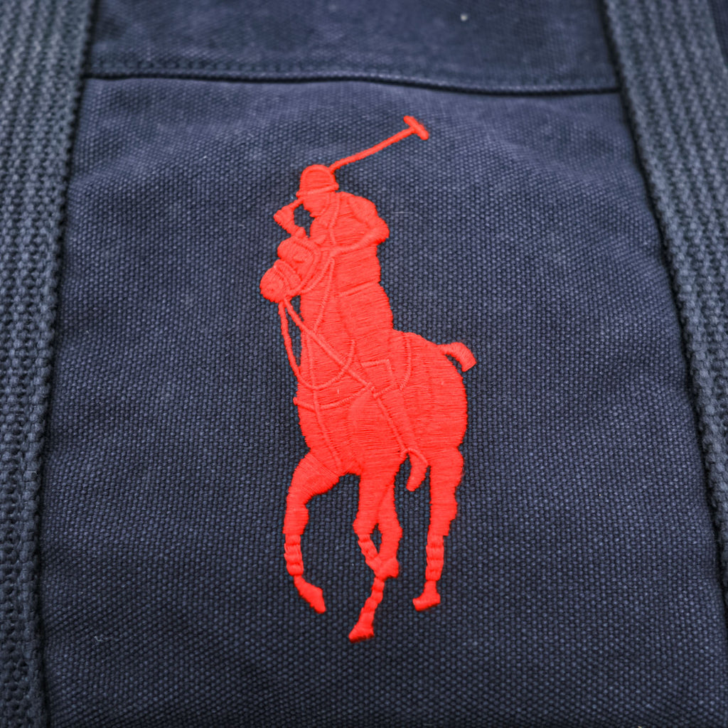 Polo Ralph Lauren ヴィンテージ加工 ビッグポニー 刺繍 キャンバス トートバッグ ネイビー ジップトップ開閉