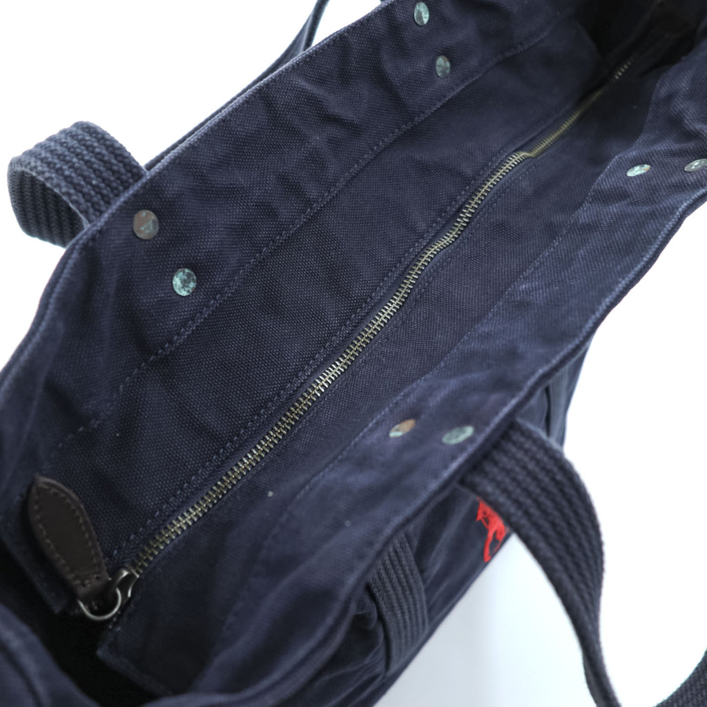 Polo Ralph Lauren ヴィンテージ加工 ビッグポニー 刺繍 キャンバス トートバッグ ネイビー ジップトップ開閉