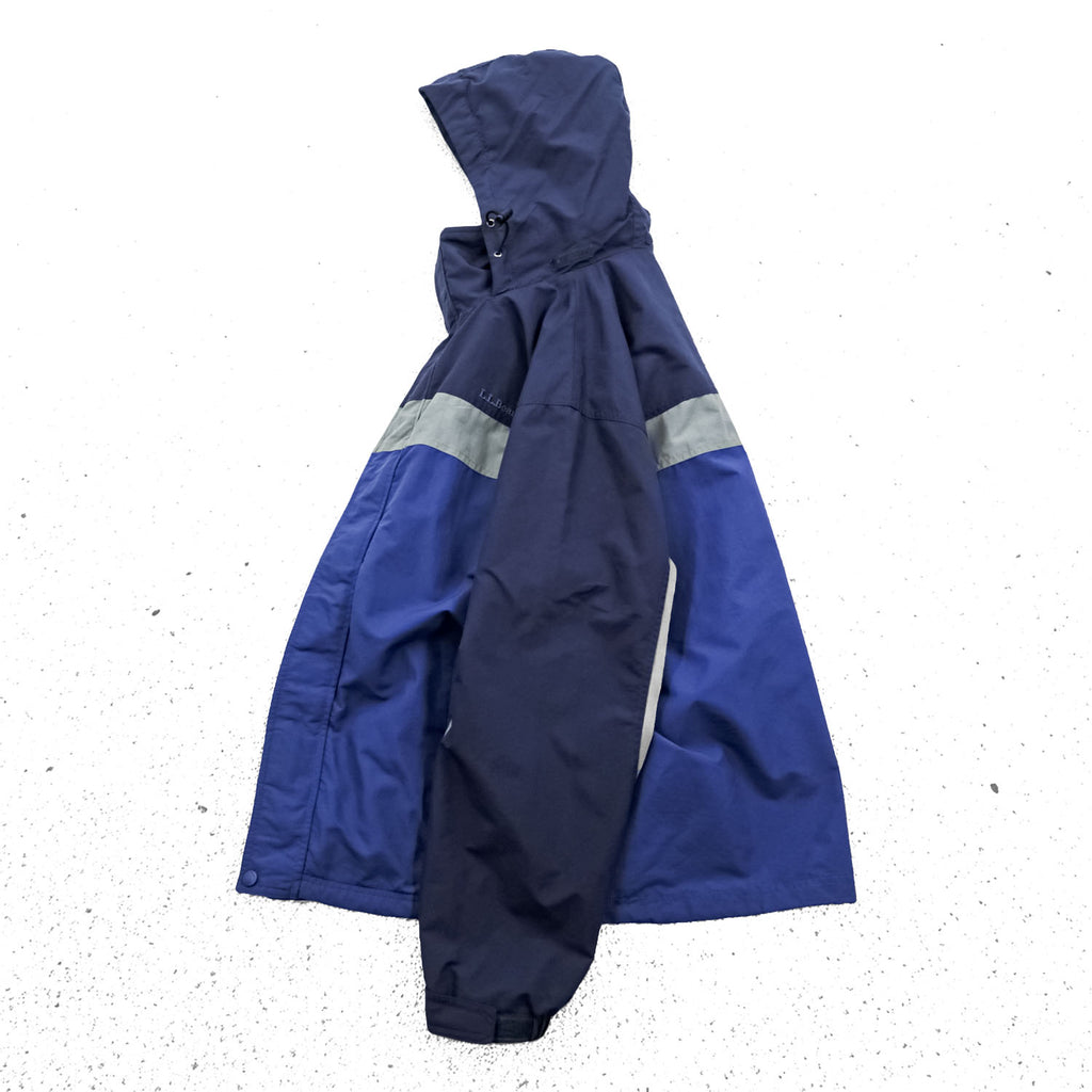 L.L.Bean Hooded Nylon Jacket Blue Navy Reflective Stripe Outdoor Jacket Men’s M