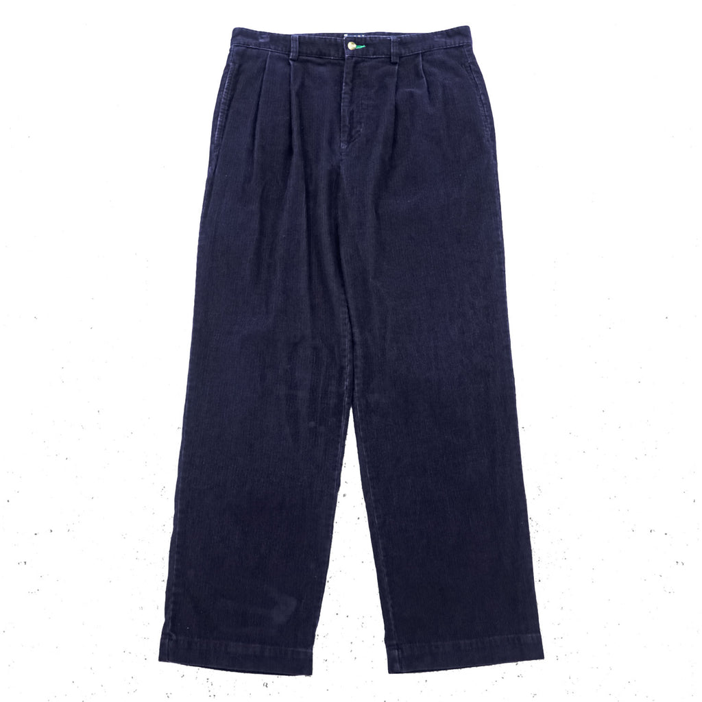 TOMMY HILFIGER 2タック ワイド チノパンツ コーデュロイ スラックス L ネイビー コットン プリーツ