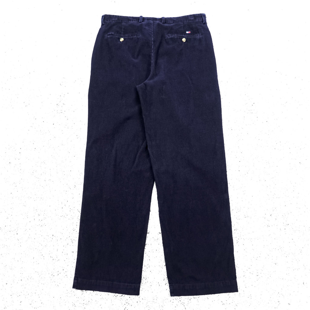 TOMMY HILFIGER 2タック ワイド チノパンツ コーデュロイ スラックス L ネイビー コットン プリーツ