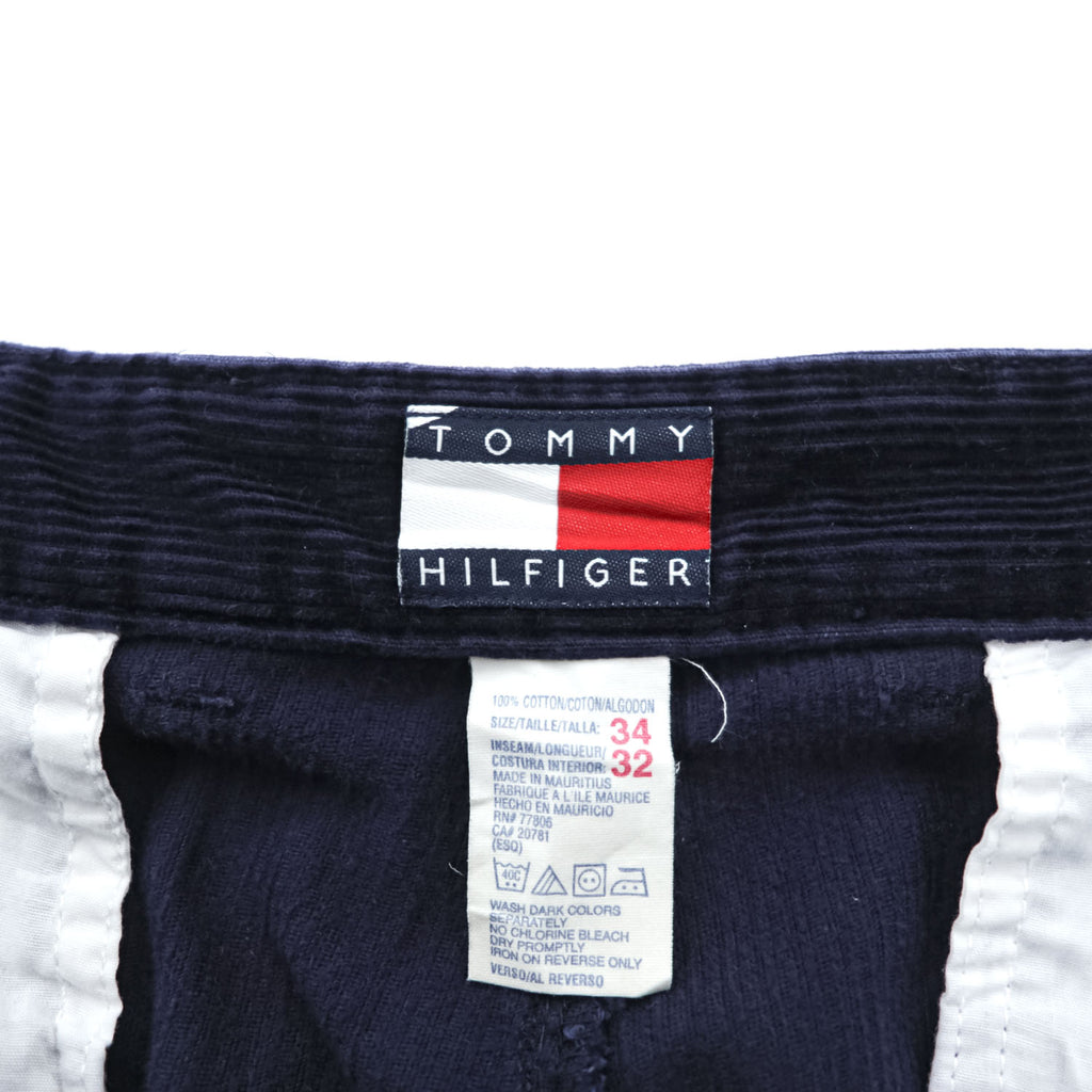 TOMMY HILFIGER 2タック ワイド チノパンツ コーデュロイ スラックス L ネイビー コットン プリーツ