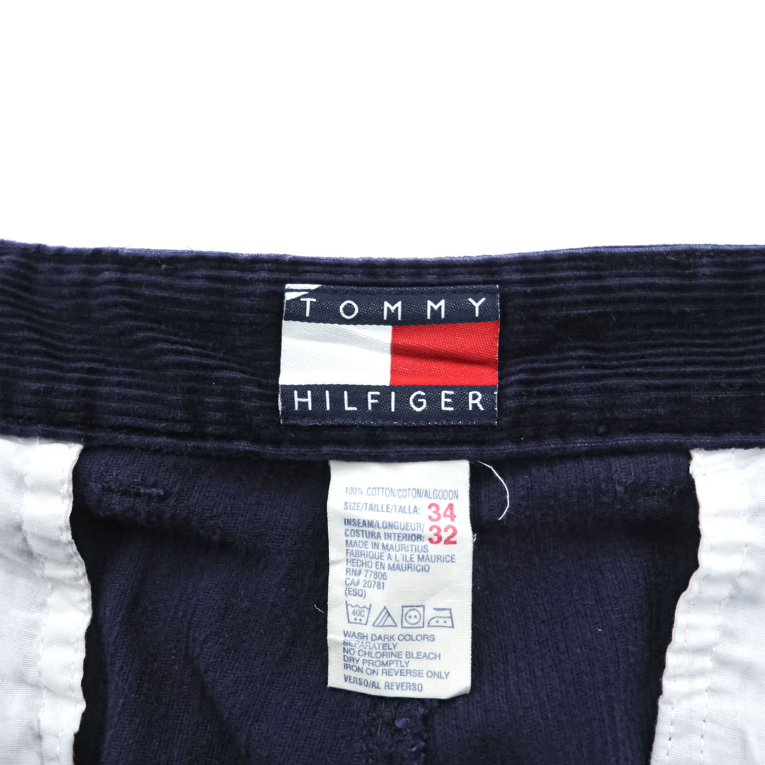 TOMMY HILFIGER 2タック ワイド チノパンツ コーデュロイ スラックス L ネイビー コットン プリーツ