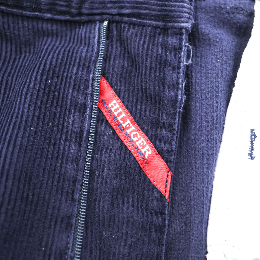 TOMMY HILFIGER 2タック ワイド チノパンツ コーデュロイ スラックス L ネイビー コットン プリーツ