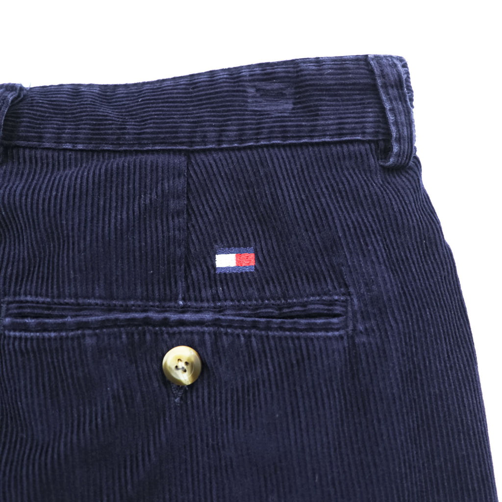 TOMMY HILFIGER 2タック ワイド チノパンツ コーデュロイ スラックス L ネイビー コットン プリーツ