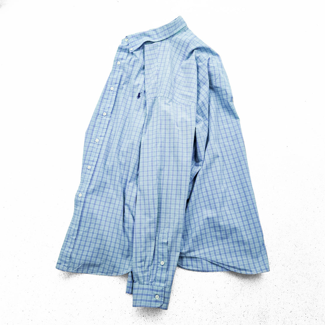 Ralph Lauren 90年代 ヴィンテージ 長袖 ボタンダウンシャツ XL ブルー チェック スモールポニー ロゴ 刺繍 BLAKE TWO-PLY COTTON