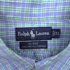 Ralph Lauren 90年代 ヴィンテージ 長袖 ボタンダウンシャツ XL ブルー チェック スモールポニー ロゴ 刺繍 BLAKE TWO-PLY COTTON