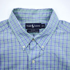 Ralph Lauren 90年代 ヴィンテージ 長袖 ボタンダウンシャツ XL ブルー チェック スモールポニー ロゴ 刺繍 BLAKE TWO-PLY COTTON