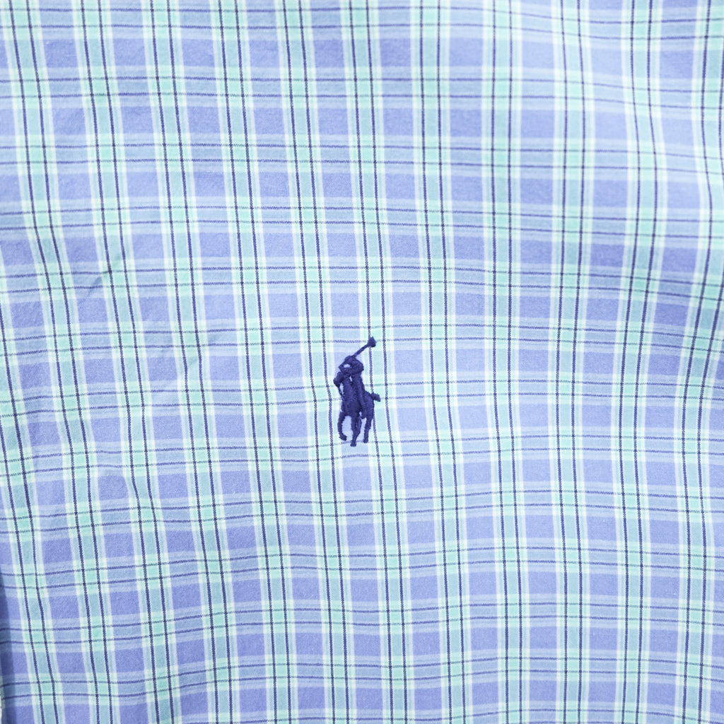 Ralph Lauren 90年代 ヴィンテージ 長袖 ボタンダウンシャツ XL ブルー チェック スモールポニー ロゴ 刺繍 BLAKE TWO-PLY COTTON