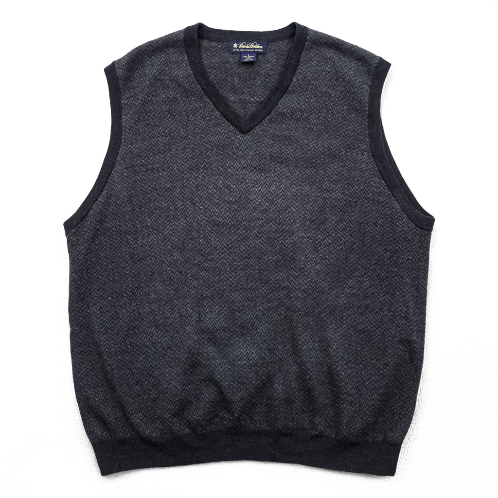 Brooks Brothers エクストラファイン メリノウール Vネック ニットベスト L グレー EXTRA FINE ITALIAN MERINO