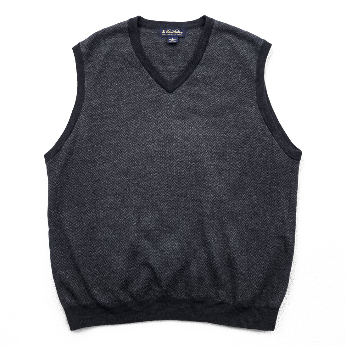 Brooks Brothers エクストラファイン メリノウール Vネック ニットベスト L グレー EXTRA FINE ITALIAN MERINO