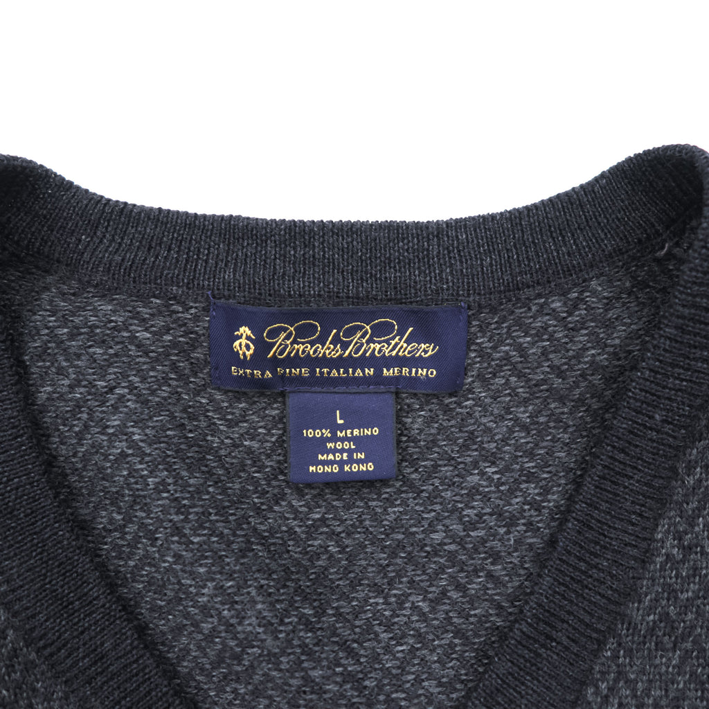 Brooks Brothers エクストラファイン メリノウール Vネック ニットベスト L グレー EXTRA FINE ITALIAN MERINO