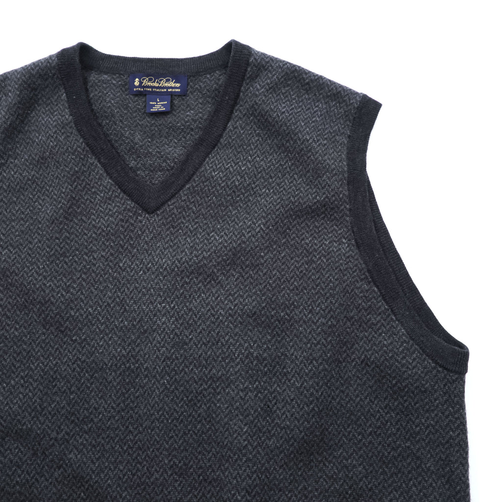 Brooks Brothers エクストラファイン メリノウール Vネック ニットベスト L グレー EXTRA FINE ITALIAN MERINO