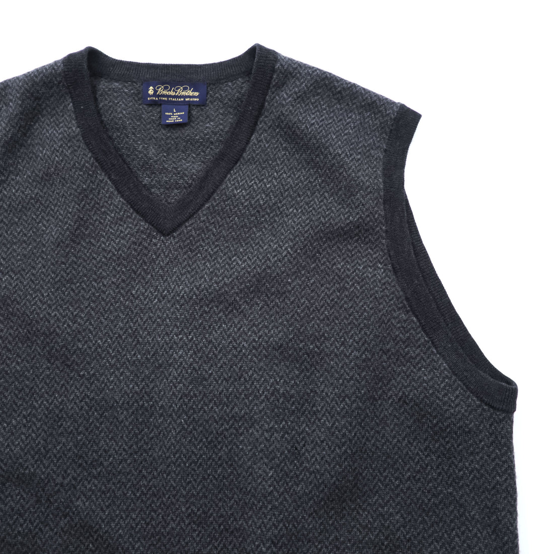 Brooks Brothers エクストラファイン メリノウール Vネック ニットベスト L グレー EXTRA FINE ITALIAN MERINO