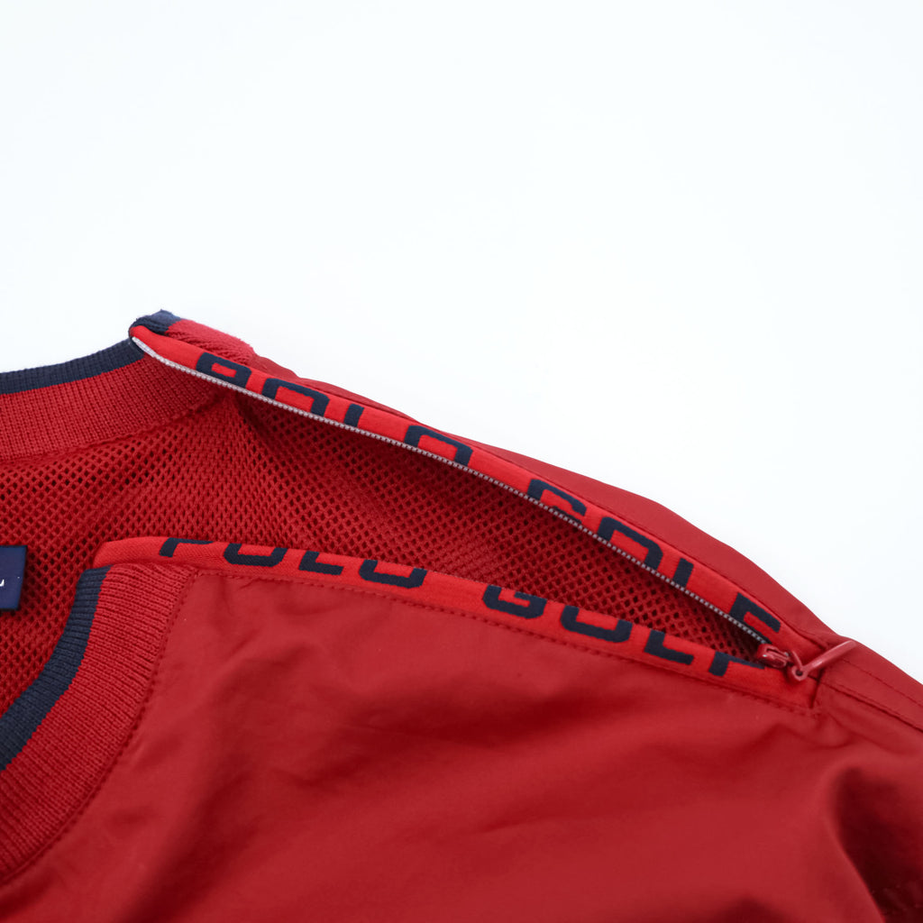 POLO GOLF Ralph Lauren 90年代 ヴィンテージ ピステ プルオーバー ジャージ L レッド 防水 メッシュライナー サイドジップ スリット