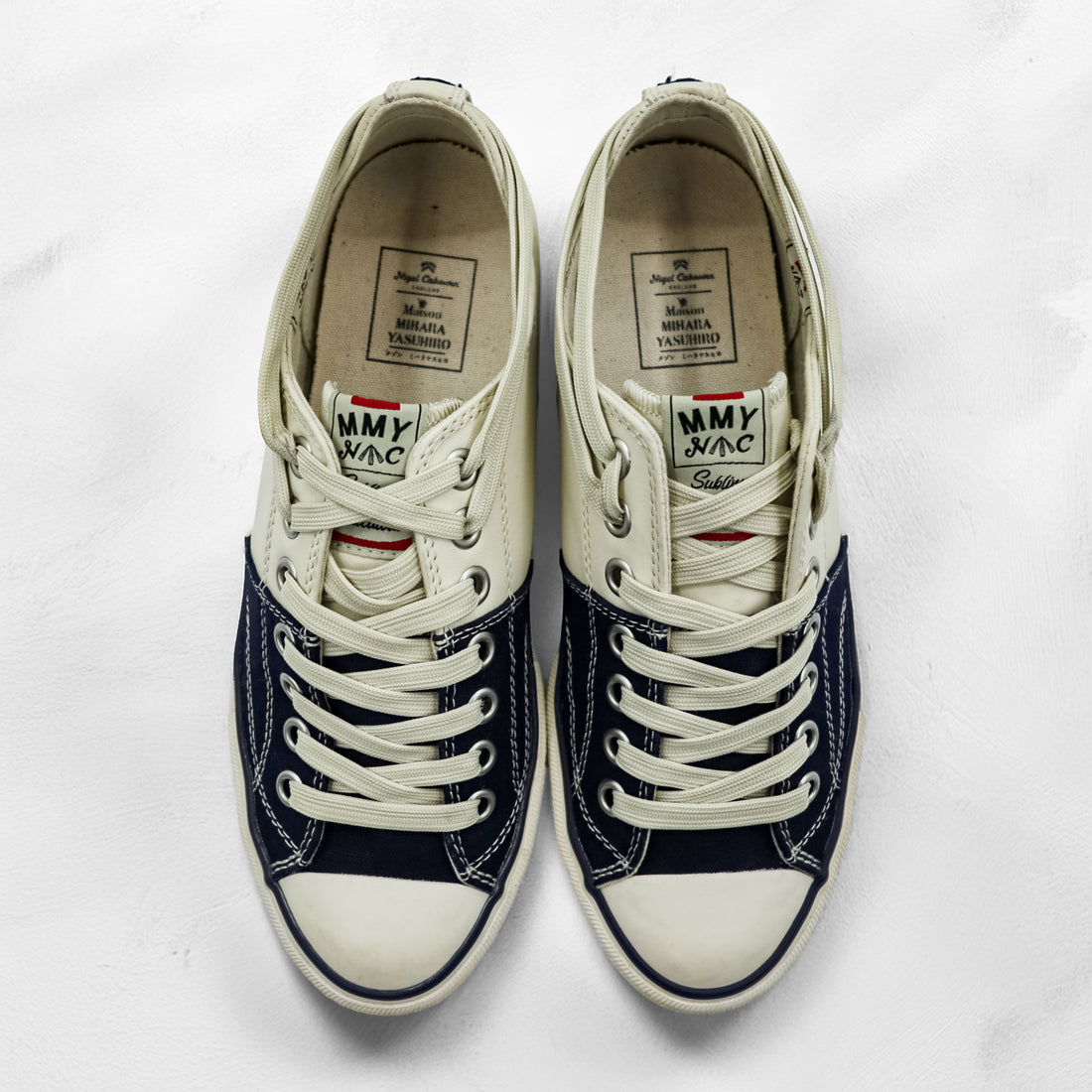 Maison MIHARA YASUHIRO x Nigel Cabourn Split Sneaker Low Top Navy Ivory Canvas Leather C08FW702 EU42