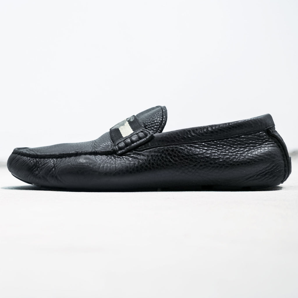 BALLY Driving Shoes Leather Loafers US7 Black WALTEC Swiss Made SVKF