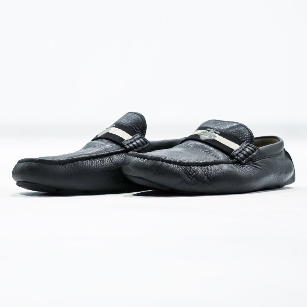 BALLY Driving Shoes Leather Loafers US7 Black WALTEC Swiss Made SVKF