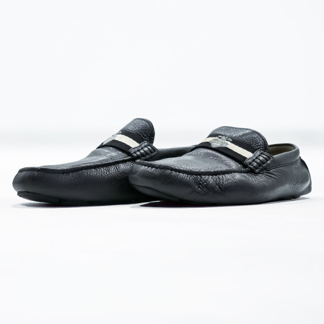 BALLY Driving Shoes Leather Loafers US7 Black WALTEC Swiss Made SVKF
