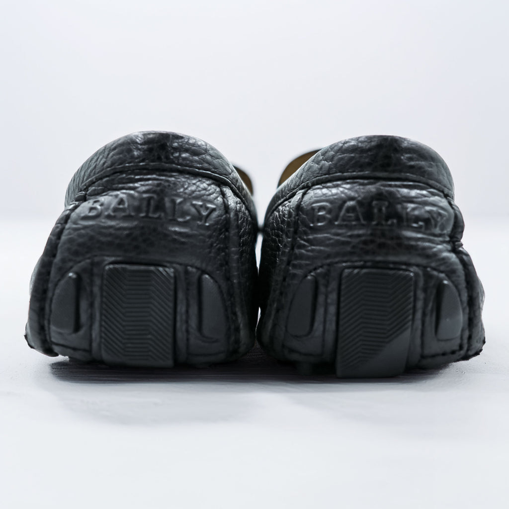BALLY Driving Shoes Leather Loafers US7 Black WALTEC Swiss Made SVKF