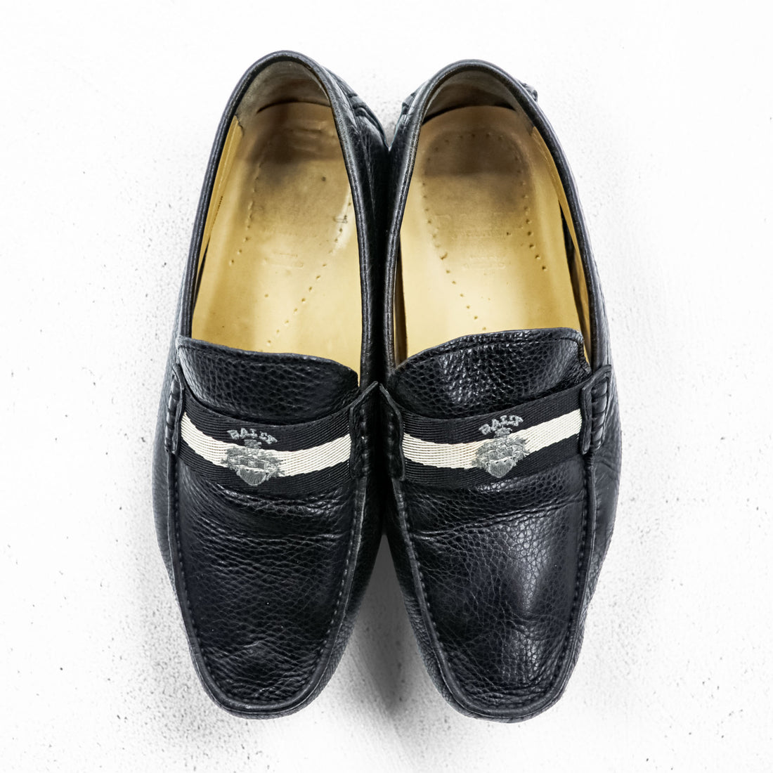 BALLY Driving Shoes Leather Loafers US7 Black WALTEC Swiss Made SVKF