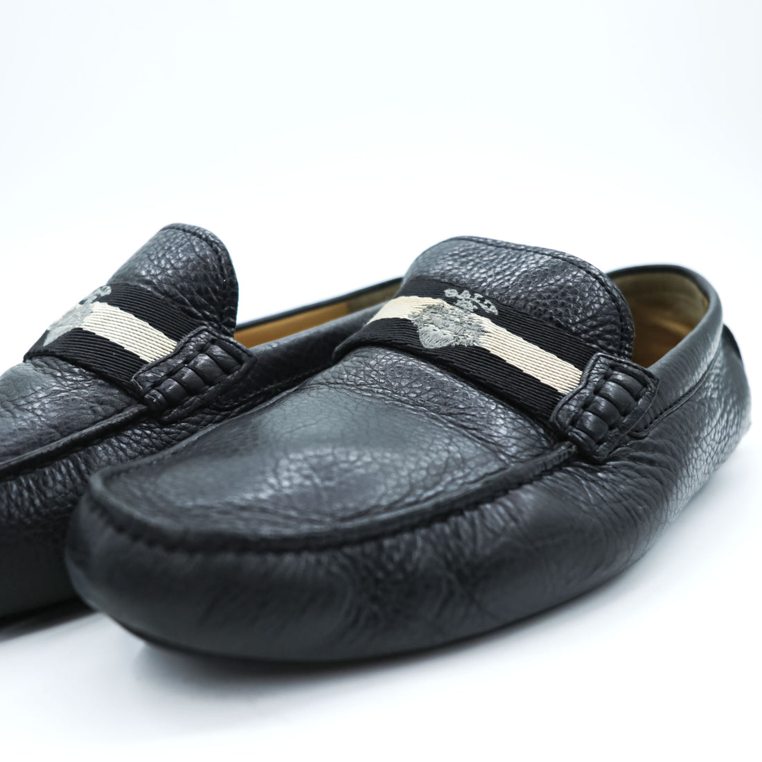 BALLY Driving Shoes Leather Loafers US7 Black WALTEC Swiss Made SVKF