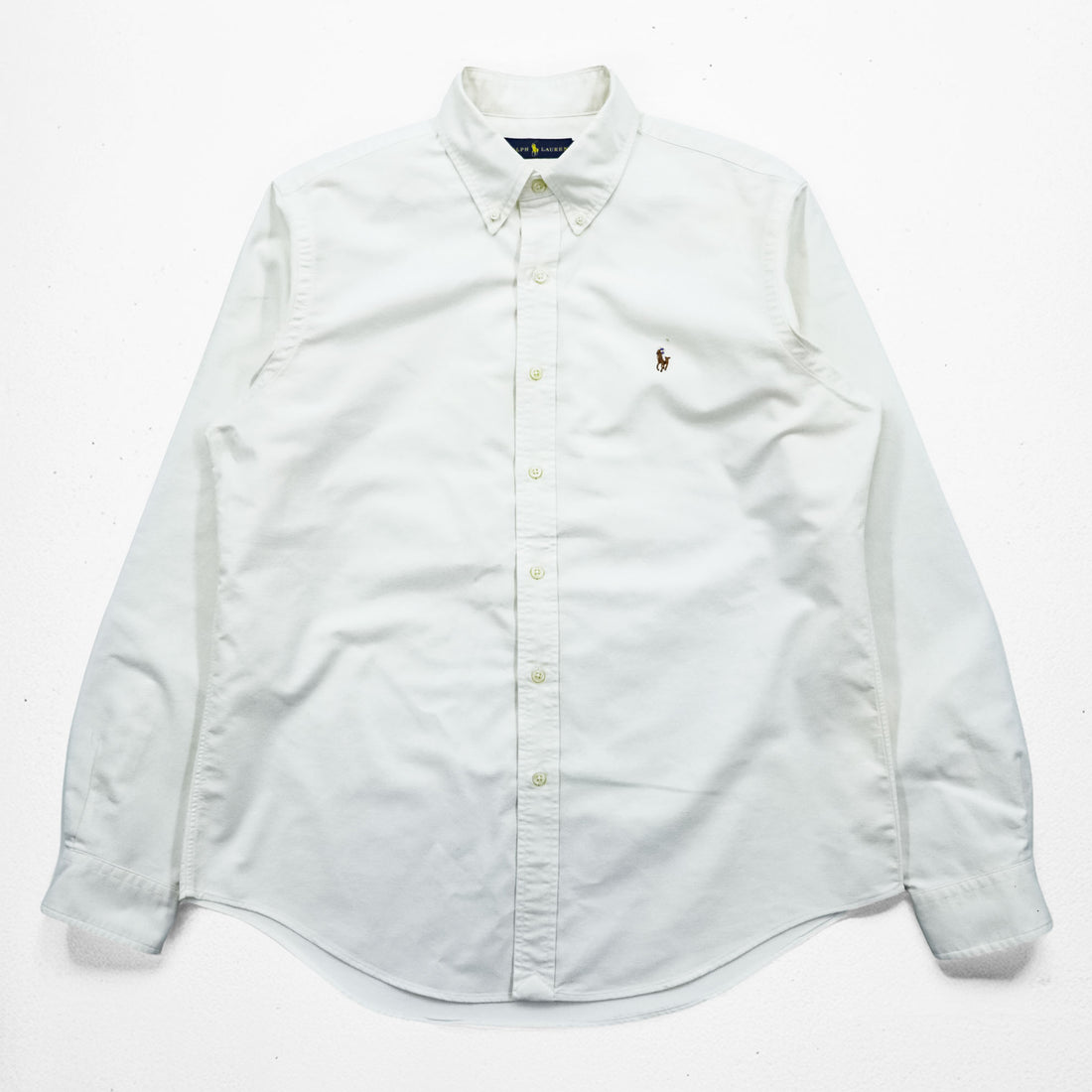 Ralph Lauren Long-Sleeve Button-Down Shirt, Size L, White Oxford, Small Pony Logo Embroidery