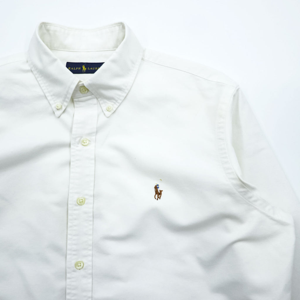 Ralph Lauren 長袖 ボタンダウンシャツ L ホワイト オックスフォード スモールポニー ロゴ 刺繍