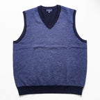 Brooks Brothers エクストラファイン メリノウール Vネック ニットベスト XL ブルー ネイビー 総柄