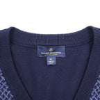 Brooks Brothers エクストラファイン メリノウール Vネック ニットベスト XL ブルー ネイビー 総柄