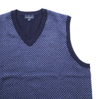 Brooks Brothers エクストラファイン メリノウール Vネック ニットベスト XL ブルー ネイビー 総柄