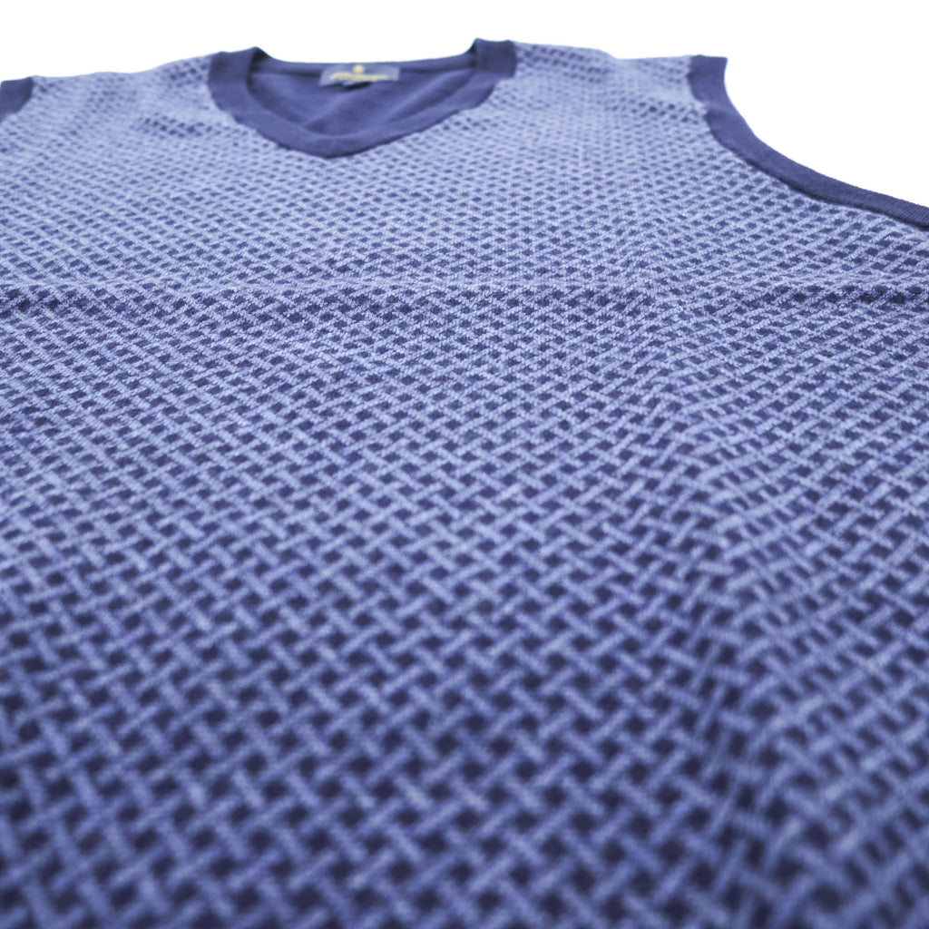 Brooks Brothers エクストラファイン メリノウール Vネック ニットベスト XL ブルー ネイビー 総柄