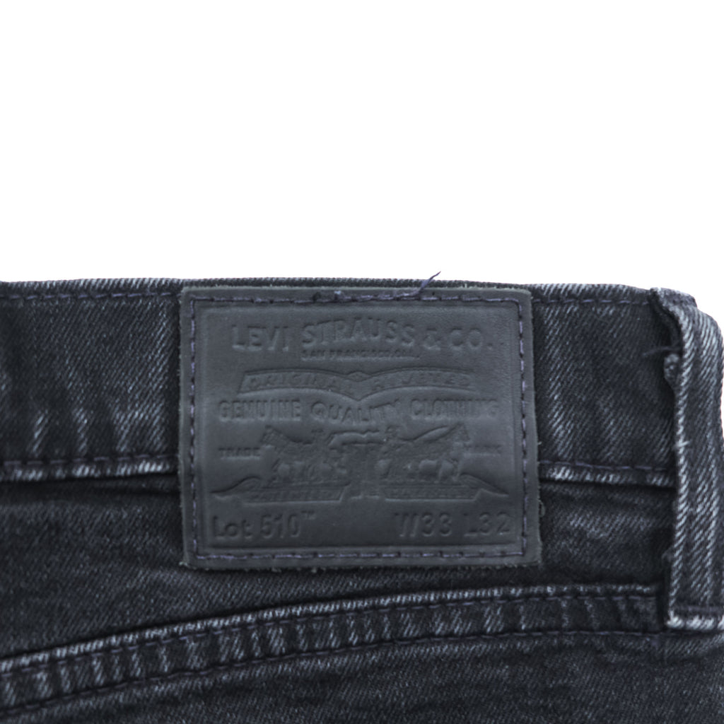Levi Strauss 510 Skinny Fit Denim Pants Jeans M Black Stretch Men's Jeans PREMIUM Big E Leather Patch 05510-0857