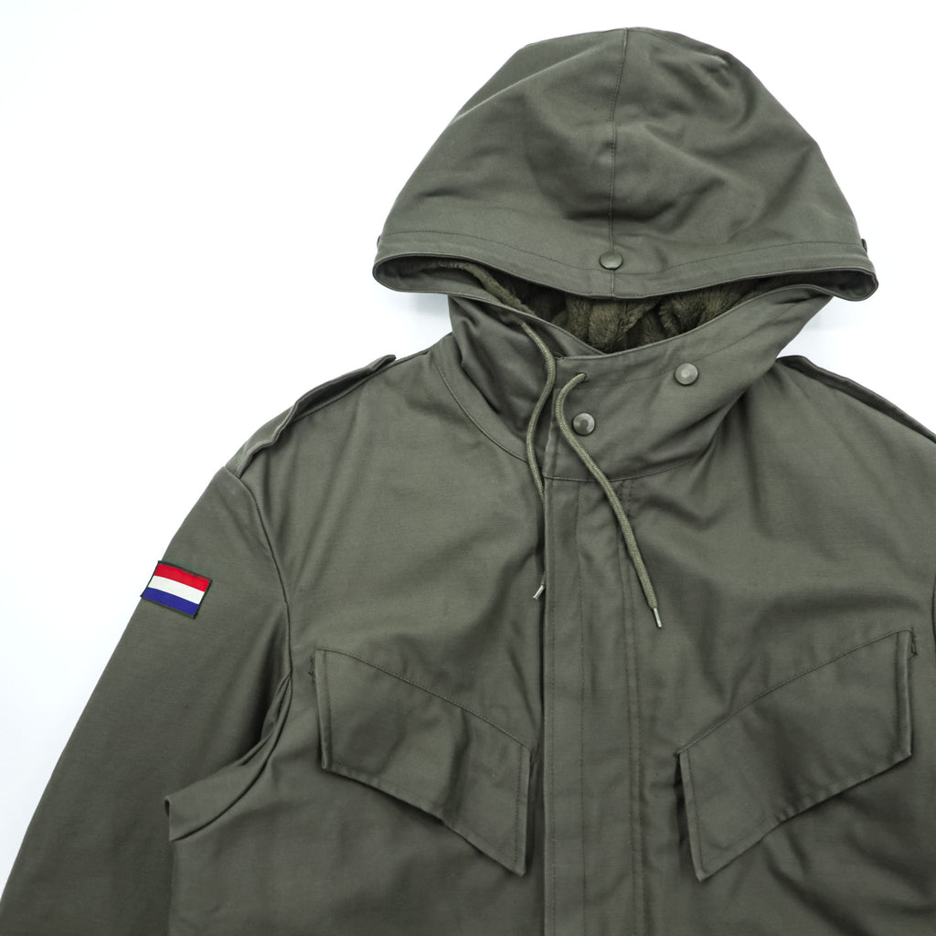 90s Vintage Dutch Army SEYNTEX Hooded Field Parka Olive Faux Fur Lined Military Jacket Size 50