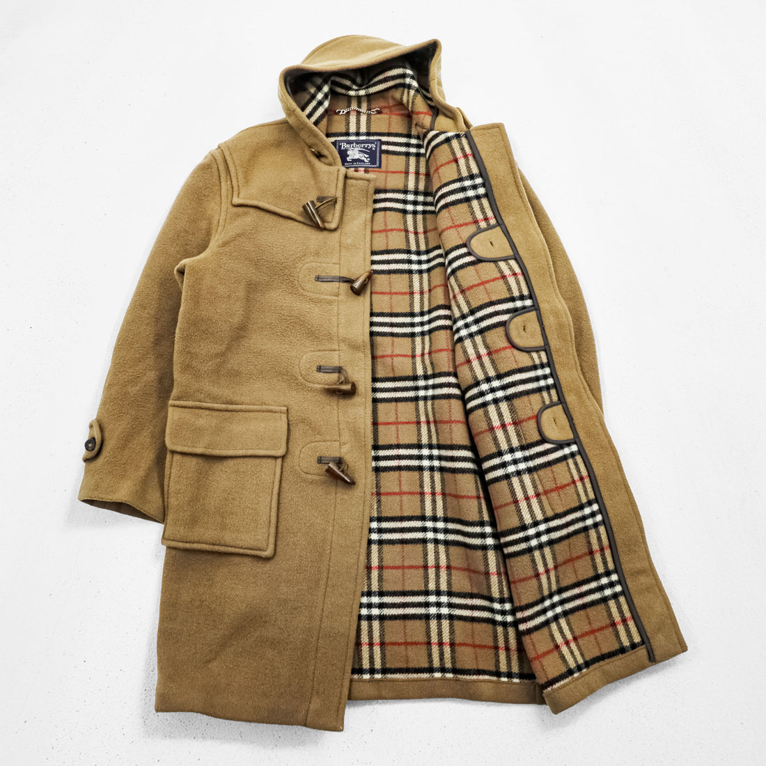 Burberrys Speciality Duffle Coating Camel Wool Duffle Coat Nova Check Made in England
