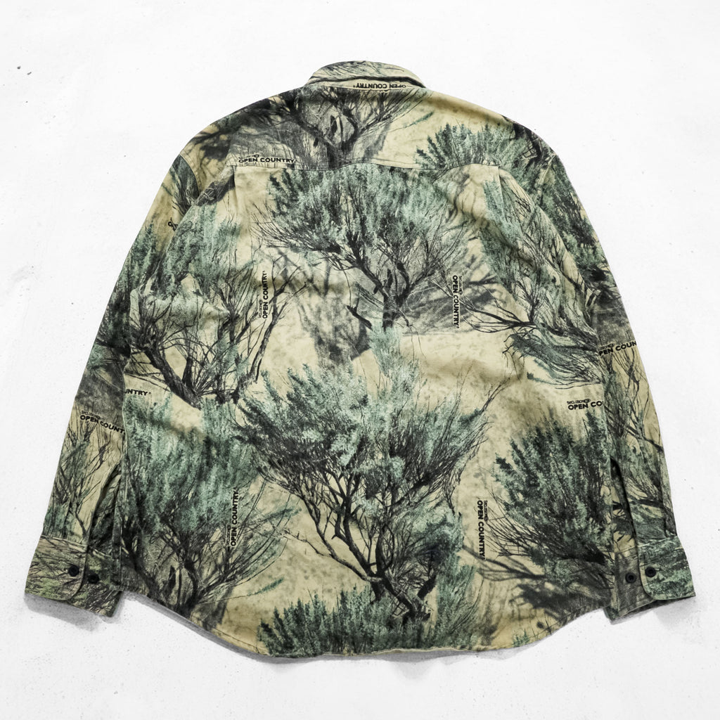 Cabela's 90s Vintage Open Country Camo Hunting Shirt Jacket Tree Print Cotton Blend L Regular Made in Macau