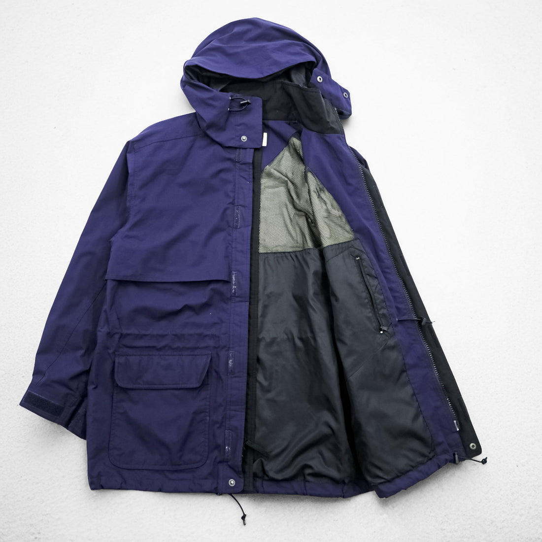 Eddie Bauer 90年代 ゴアテックス GORE-TEX 防水 マウンテンパーカー シェルジャケット M ネイビー ドローコード フード着脱