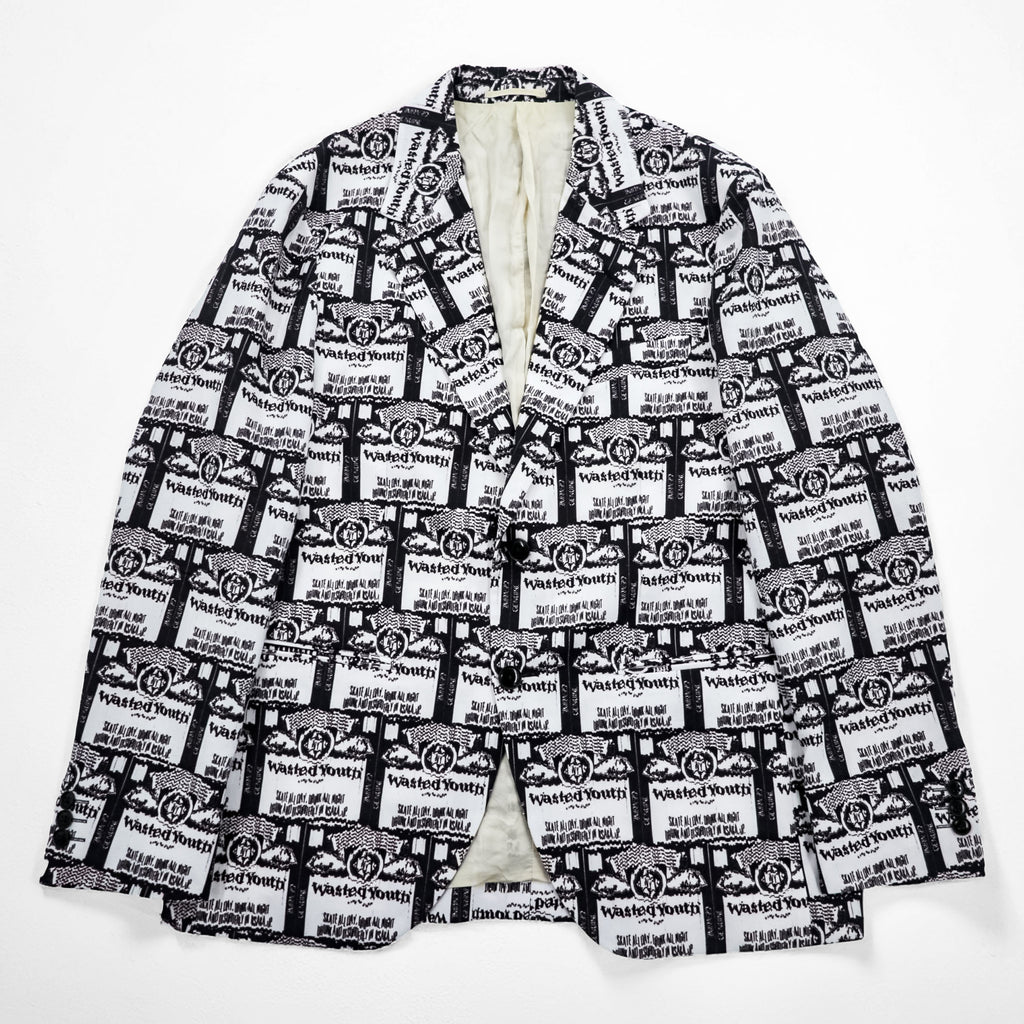 Wasted Youth by POGGYTHEMAN for UNITED ARROWS & SONS Japan-Made Tailored Jacket Blazer, Sizes XL and up, Black, White patterned, 5522-299-0228
