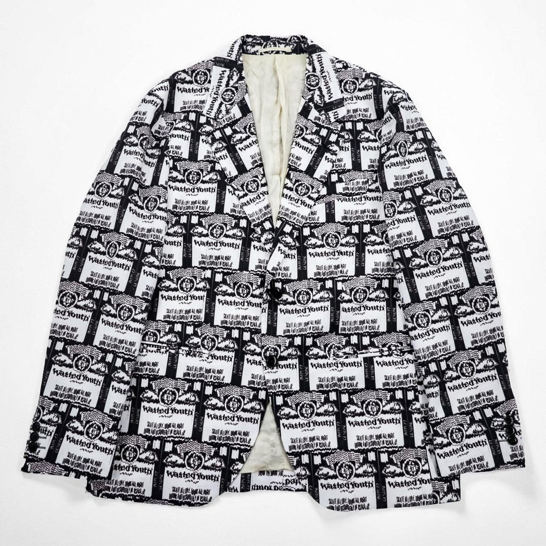 Wasted Youth by POGGYTHEMAN for UNITED ARROWS & SONS Japan-Made Tailored Jacket Blazer, Sizes XL and up, Black, White patterned, 5522-299-0228