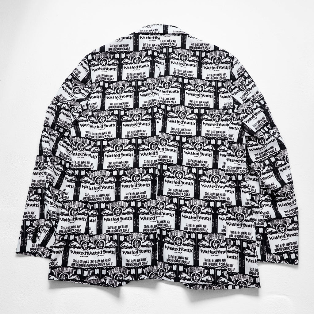 Wasted Youth by POGGYTHEMAN for UNITED ARROWS & SONS Japan-Made Tailored Jacket Blazer, Sizes XL and up, Black, White patterned, 5522-299-0228