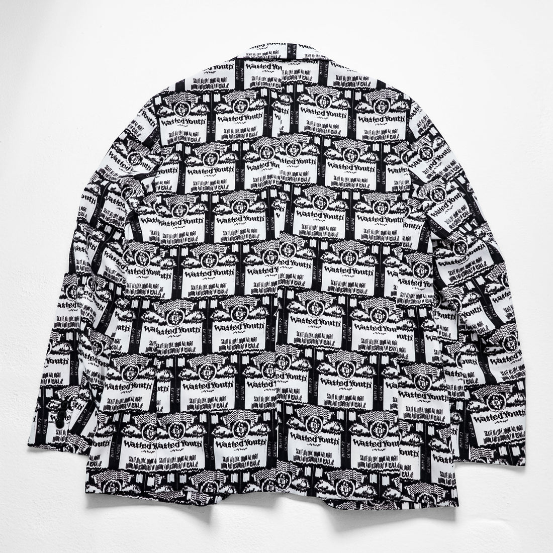 Wasted Youth by POGGYTHEMAN for UNITED ARROWS & SONS Japan-Made Tailored Jacket Blazer, Sizes XL and up, Black, White patterned, 5522-299-0228