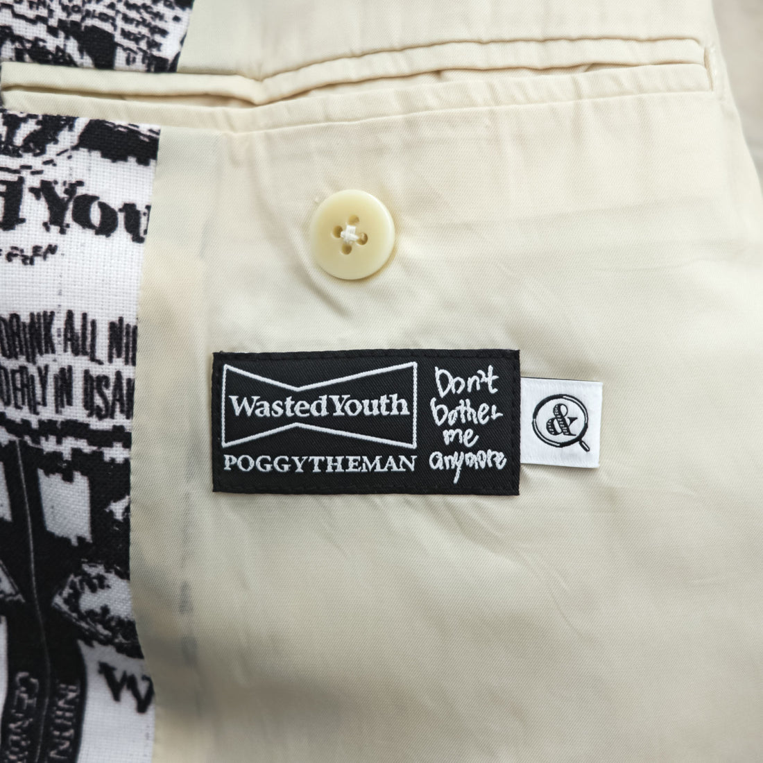 Wasted Youth by POGGYTHEMAN for UNITED ARROWS & SONS Japan-Made Tailored Jacket Blazer, Sizes XL and up, Black, White patterned, 5522-299-0228