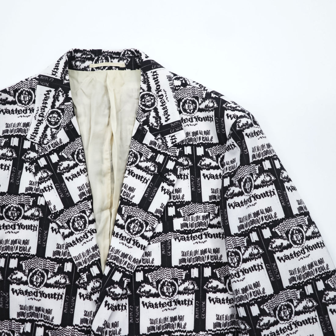 Wasted Youth by POGGYTHEMAN for UNITED ARROWS & SONS Japan-Made Tailored Jacket Blazer, Sizes XL and up, Black, White patterned, 5522-299-0228