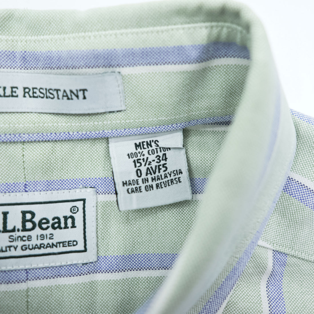 L.L.Bean オックスフォード ストライプ 長袖 ボタンダウンシャツ L グリーン ブルー WRINKLE RESISTANT AVF5