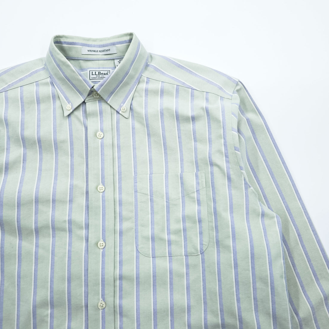 L.L.Bean オックスフォード ストライプ 長袖 ボタンダウンシャツ L グリーン ブルー WRINKLE RESISTANT AVF5